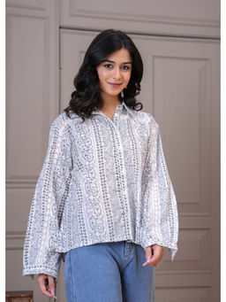 Meeranshi - White and grey ethnic Paisley printed Casual shirt Top