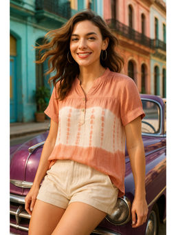 Maaesa - Women Peach Tie-Dye Regular Fit Casual Top