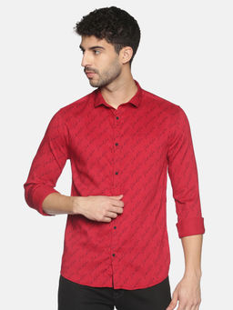 SHOWOFF - Mens Casual Red Slim Fit Full Shirt