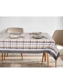 SHADES OF LIFE - Multi Grey Check Table Cover With Lace Border 6 Seater Table Cover, 60X90 Inches