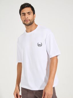 Styli - Men Laurel Wreath Graphic Oversized Streetwear T-Shirt - White