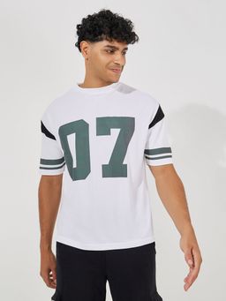 Styli - Men Oversized Varsity Crew Neck T-Shirt - White
