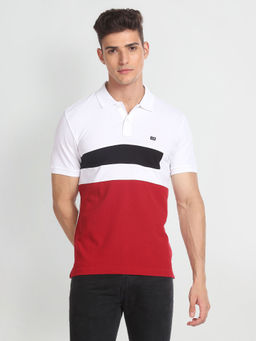 Arrow Sports - Panelled Colour Block Polo T-Shirt - White