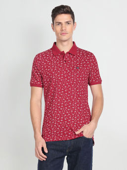 Arrow Sports - Floral Cotton Polo T-Shirt - Red