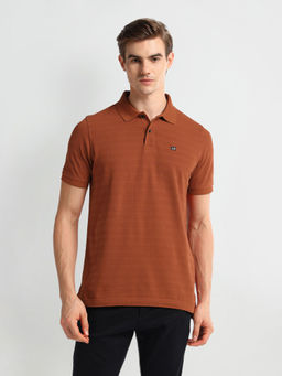 Arrow Sports - Horizontal Stripe Cotton Polo T-Shirt - Rust
