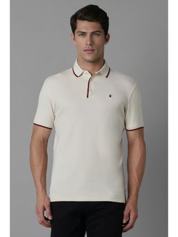Louis Philippe - Men Solid Polo Neck T-Shirt - Off-White