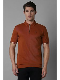 Louis Philippe - Men Solid Polo Neck T-Shirt - Brown