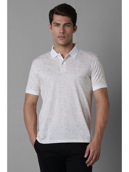 Louis Philippe - Men Print Polo Neck T-Shirt - White