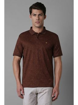 Louis Philippe - Men Print Polo Neck T-Shirt - Brown