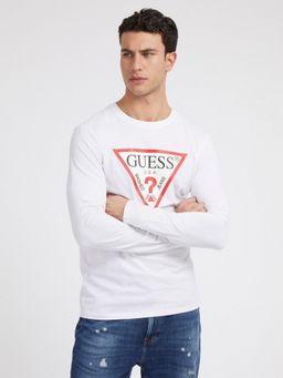 Guess - Men Printed Round Neck Full Sleeves T-Shirt - White