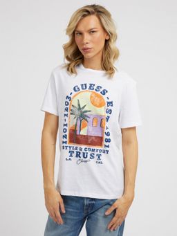 Guess - Men Printed Round Neck Short Sleeves T-Shirt - White