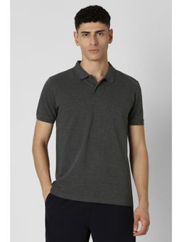 Van Heusen - Men Text Polo Neck T-Shirt - Grey