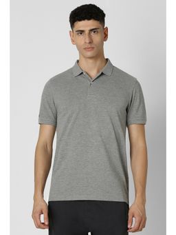 Van Heusen - Men Text Polo Neck T-Shirt - Grey
