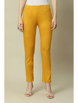 Rangriti - Yellow Poplin Lycra Solid Slim Pants