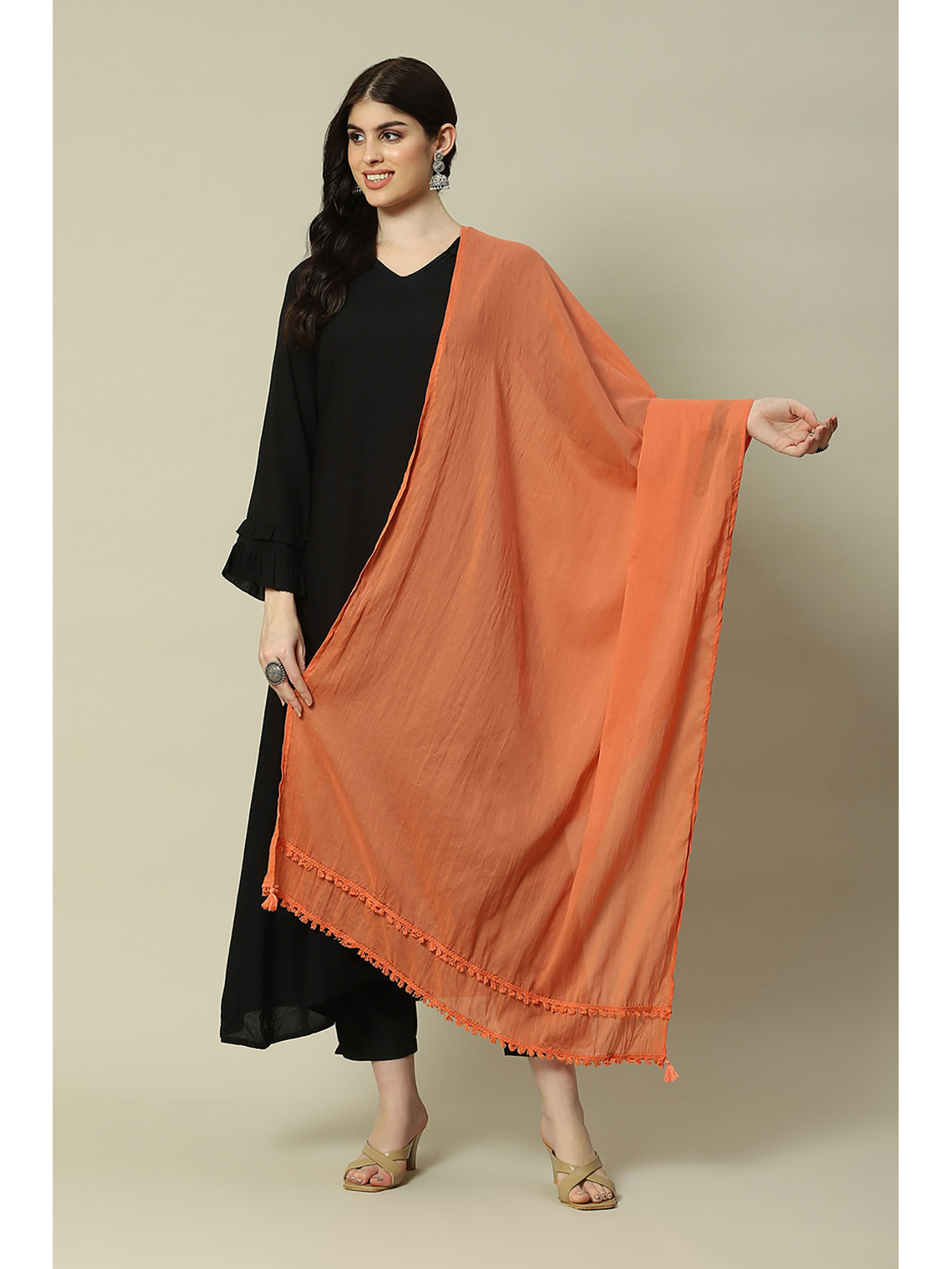 rangriti Peach Cotton Solid Dupatta-picture-12