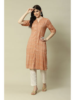 Rangriti - Rust Viscose Straight Printed Kurta