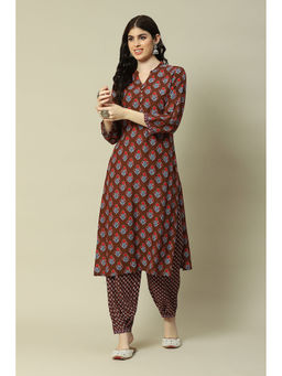 Rangriti - Brown Viscose Straight Printed Kurta Pants (Set of 2)