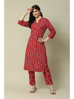 Rangriti - Red Viscose Straight Printed Kurta Pants (Set of 2)