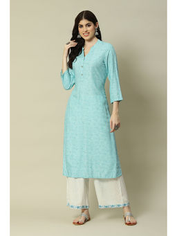 Rangriti - Sky Blue Viscose Straight Printed Kurta (Set of 2)