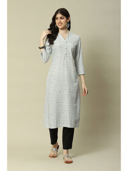 Rangriti - White Viscose Straight Printed Kurta