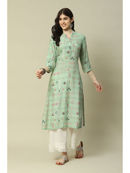 Rangriti - Sage Green Viscose Straight Printed Kurta