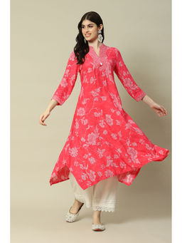 Rangriti - Pink Viscose Straight Printed Kurta