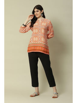 Rangriti - Orange Polyester A-line Printed Tunic