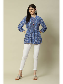 Rangriti - Blue Viscose Straight Printed Top