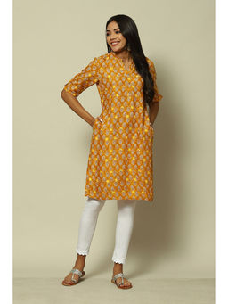 Rangriti - Mustard Viscose Straight Printed Kurta