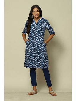 Rangriti - Indigo Blue Viscose Straight Printed Kurta