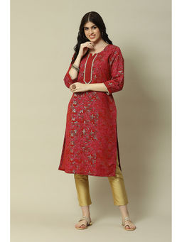 Rangriti - Red Viscose Straight Printed Kurta