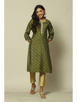 Rangriti - Green Viscose Straight Printed Kurta