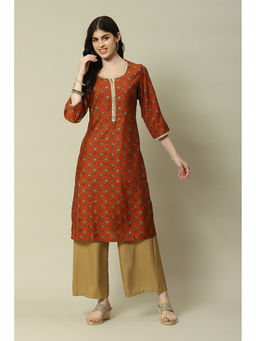 Rangriti - Orange Viscose Straight Printed Kurta