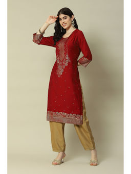 Rangriti - Maroon Viscose Straight Printed Kurta