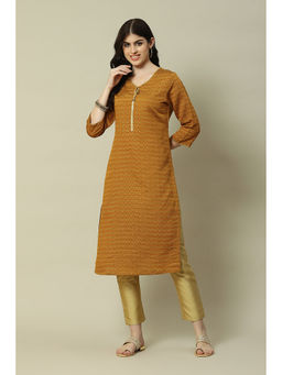 Rangriti - Mustard Viscose Straight Printed Kurta