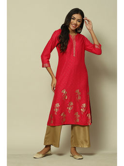 Rangriti - Pink Viscose Straight Printed Kurta