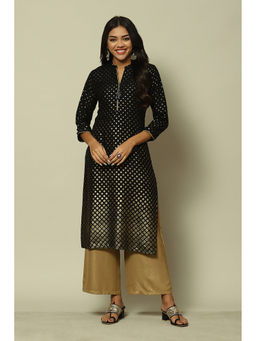 Rangriti - Black Viscose Straight Printed Kurta