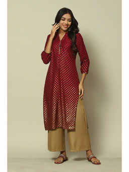 Rangriti - Maroon Viscose Straight Printed Kurta