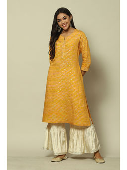 Rangriti - Yellow Viscose Straight Printed Kurta
