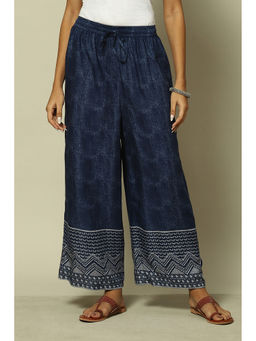 Rangriti - Indigo Blue Viscose Flared Printed Palazzo