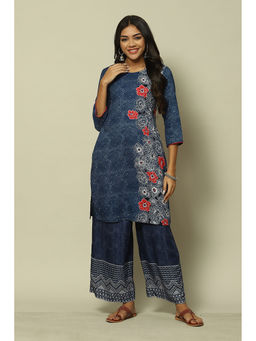 Rangriti - Indigo Blue Viscose Straight Printed Kurta