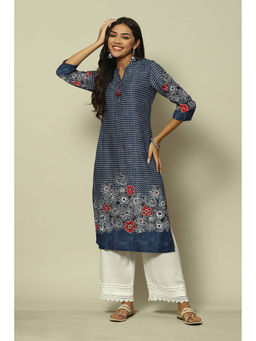 Rangriti - Indigo Blue Rayon Straight Printed Kurta