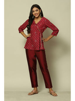 Rangriti - Wine Viscose Straight Printed Top