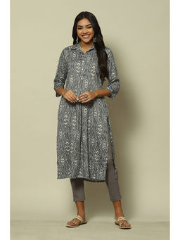 Rangriti - Grey Cotton Blend Straight Printed Kurta