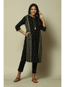 Rangriti - Black Cotton Straight Yarndyed Kurta
