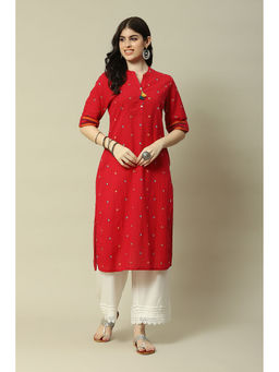 Rangriti - Pink Cotton Straight Embroidered Kurta