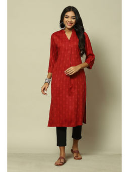 Rangriti - Maroon Polyester Straight Yarndyed Kurta
