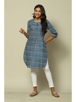Rangriti - Indigo Blue Cotton Straight Printed Kurta