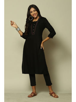 Rangriti - Black Viscose Straight Solid Kurta