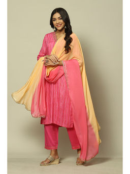 Rangriti - Pink Viscose Straight Printed Kurta Pants (Set of 2)